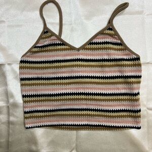 Rip Curl Striped Knit Cami in Pink, Black & Tan